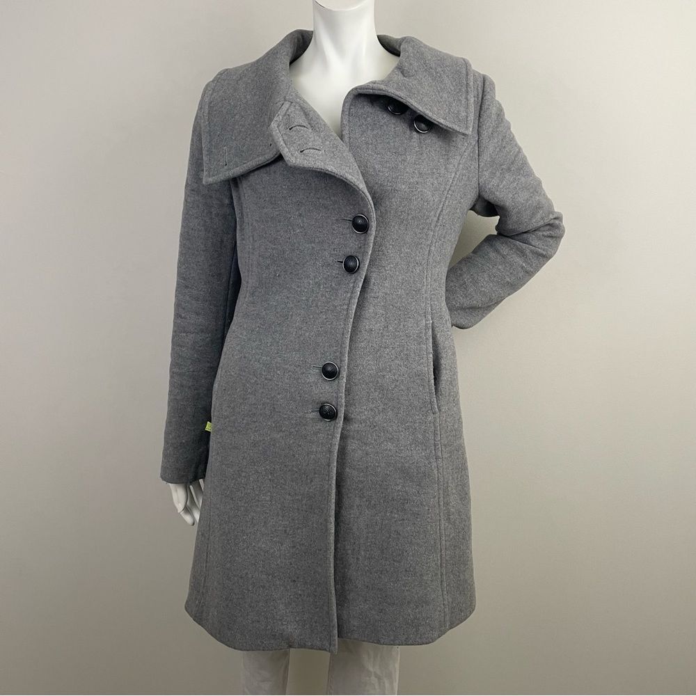 SOIA & KYO Gray Wool Blend Asymmetrical Military High Collar Pea Coat